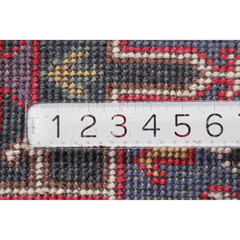 Hand Knotted Oriental 100% Wool Carpet Transitional Geometric Navy Blue & Blues Khotan Runner Rug - 9' 11'' X 2' 6''