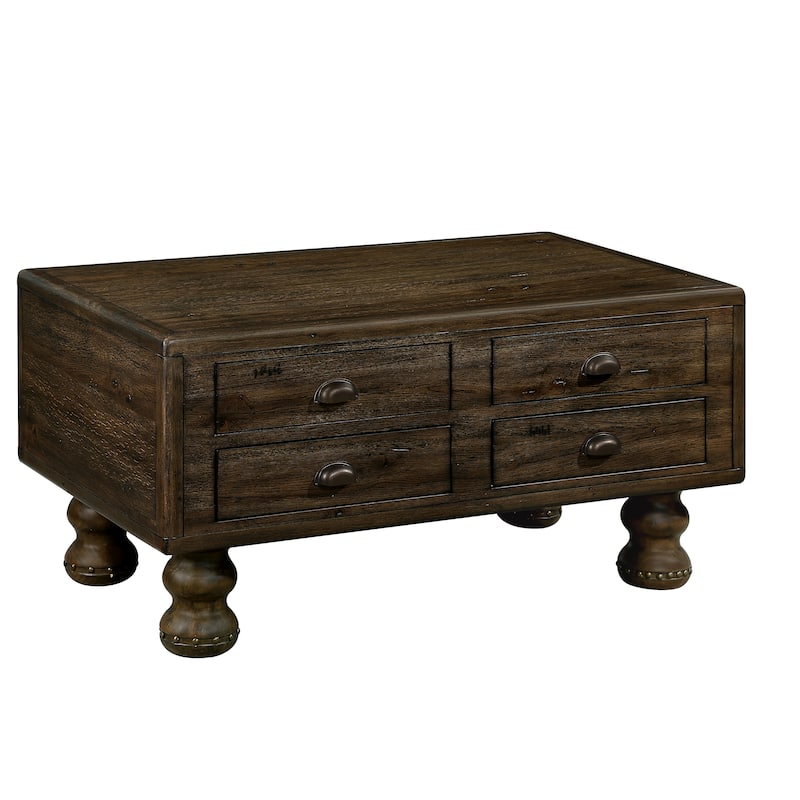 Rectangle Coffee Table, 40-Inch Antique Coffee Table with 4 Drawers,Wood Center Table Tea Table with Rivet Decoration Legs