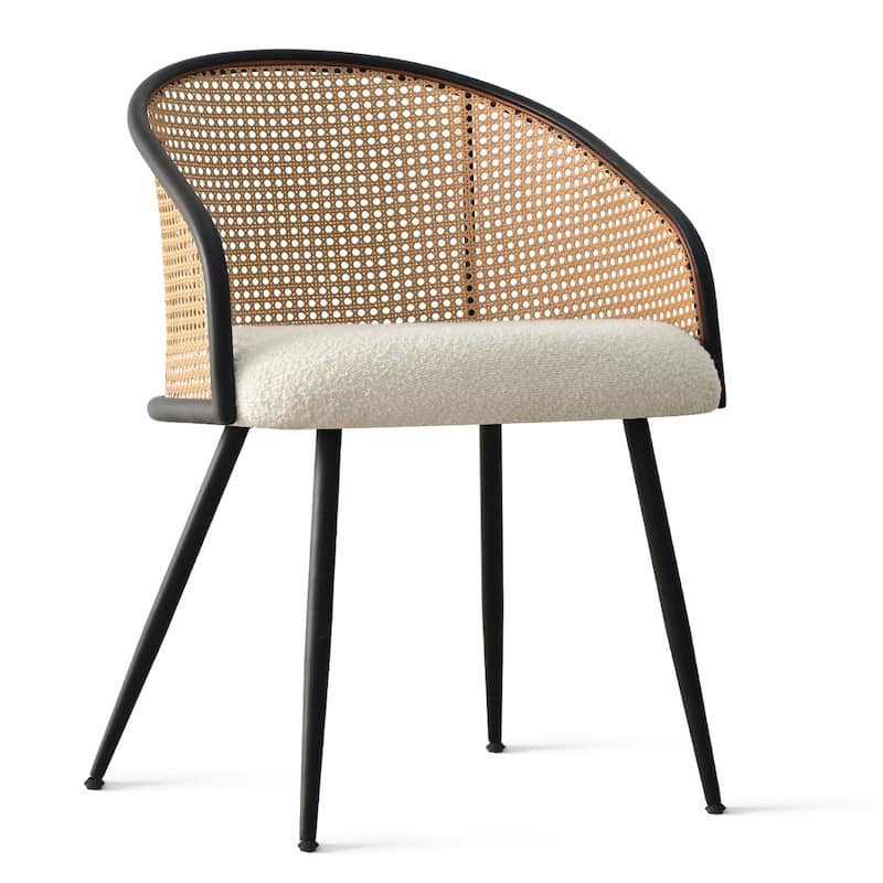19" Seat Height Rattan Boucle Dining Armchair(Set of 2)