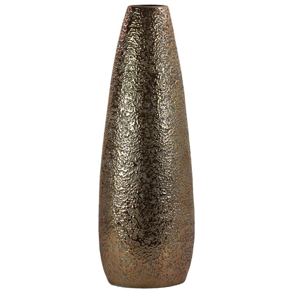 Urban Trends Ceramic Oval Vase with Recessed Lip and Hammered DesignPolished Chrome Finish Gold