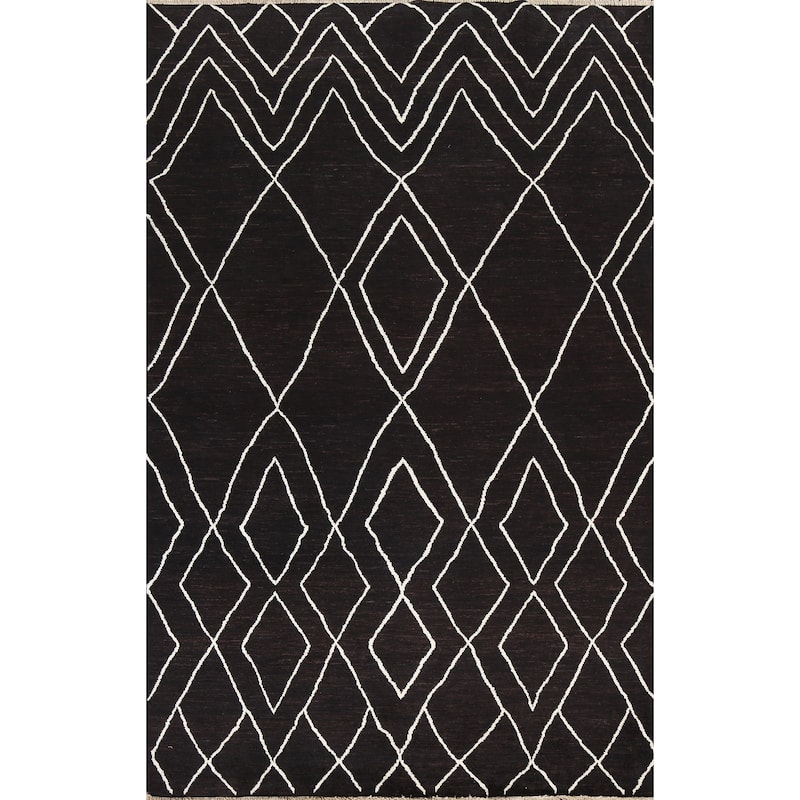 Vegetable Dye Moroccan Oriental Wool Area Rug Handmade Foyer Carpet - 5'5" x 7'11"