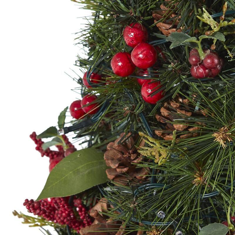 2’ Berry & Pine Cone Artificial Christmas Tree, Clear LED Lights - 2 Foot