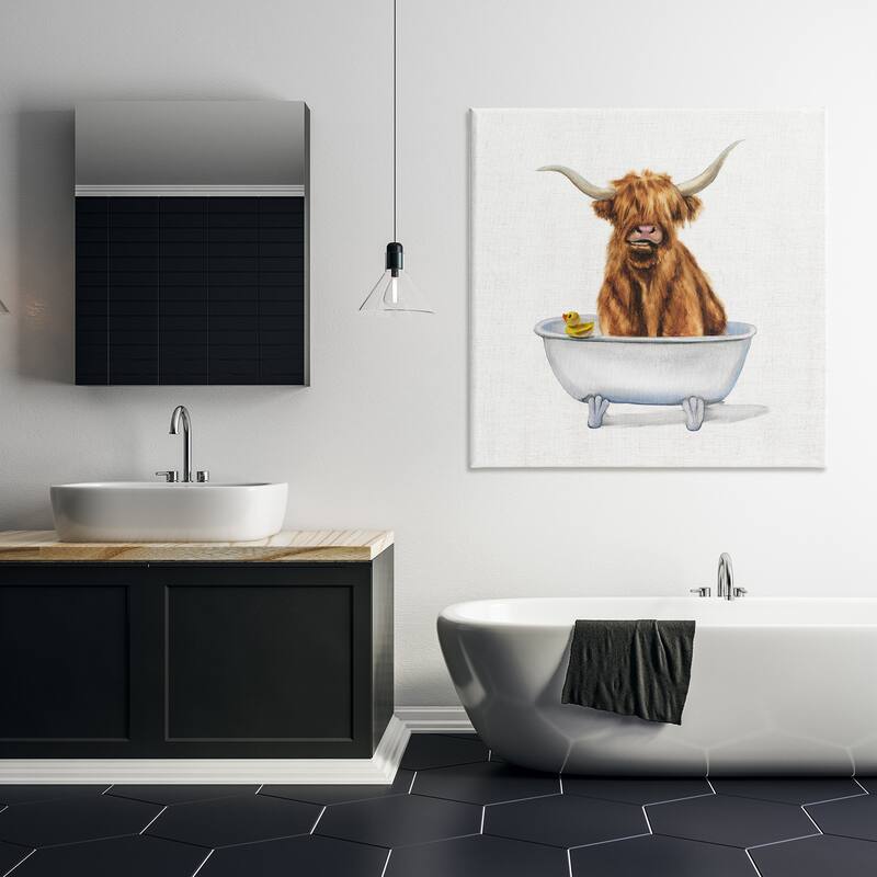 Stupell Shaggy Country Cattle in Bathtub Rubber Duck Canvas Wall Art - Brown