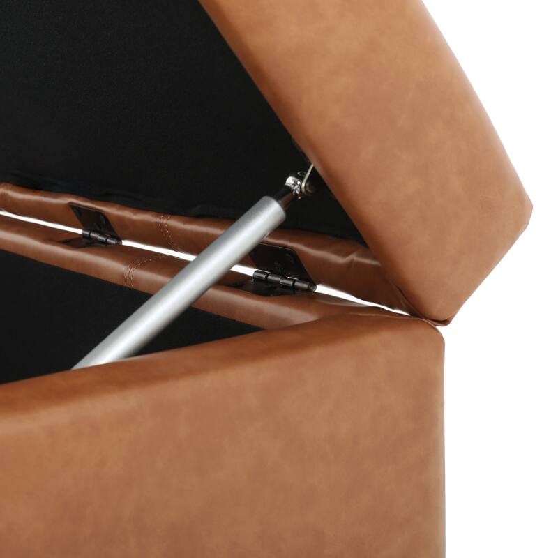 Faux Leather Tufted Storage Ottoman - Tan Multi-Functional Home Piece