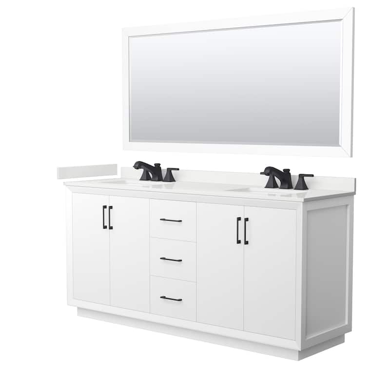 Wyndham Collection WCF414172D-QTZ-US3M70 Strada 72" Free Standing - White / White Quartz Top / Matte Black Hardware