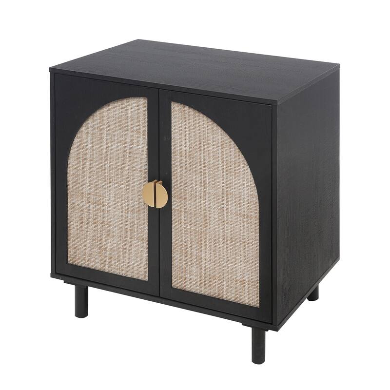 Rattan Decorative Cabinet Dining Cabinet with Semicircular Metal Handles, Rustic Credenza Console Cabinet