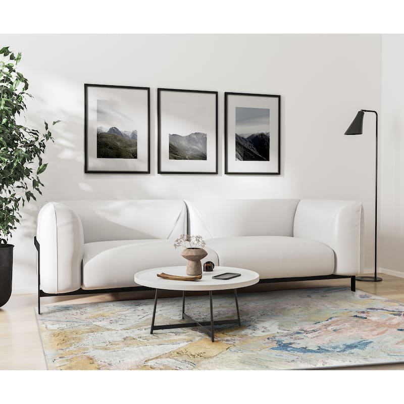 EXQUISITE RUGS Floor Art Hand-knotted Bamboo Silk Ivory/Gold/Blue Area Rug.