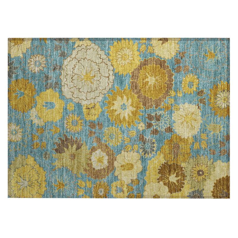 Machine Washable Indoor/ Outdoor Modern Floral Chantille Rug