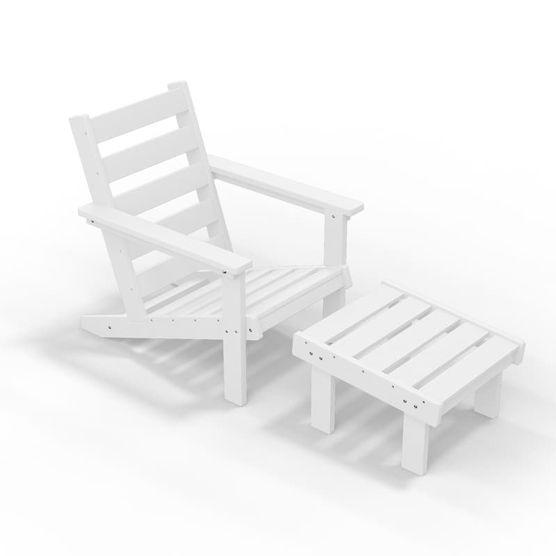 Outdoor Patio HDPE Chair Set with a Movable Ottoman & Removable Cushions