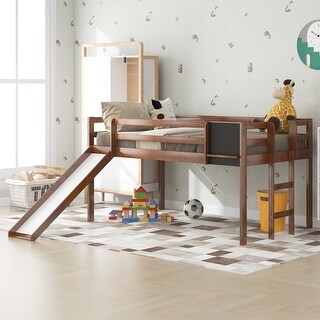 Creative Twin Loft Bed with Chalkboard, Slide, and Staircase for Kids
