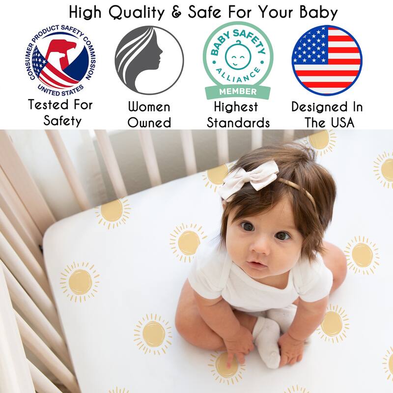 Sweet Jojo Designs White and Yellow Boho Sun Boy, Girl Unisex/Gender Neutral Fitted Mini Portable Crib Sheet -Bohemian Celestial