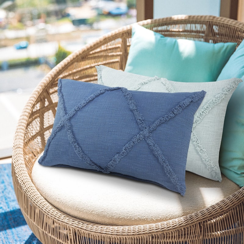 Solid Decorative Diamond Tufted Cotton Throw Pillow - 16" x 24" - Polyester
