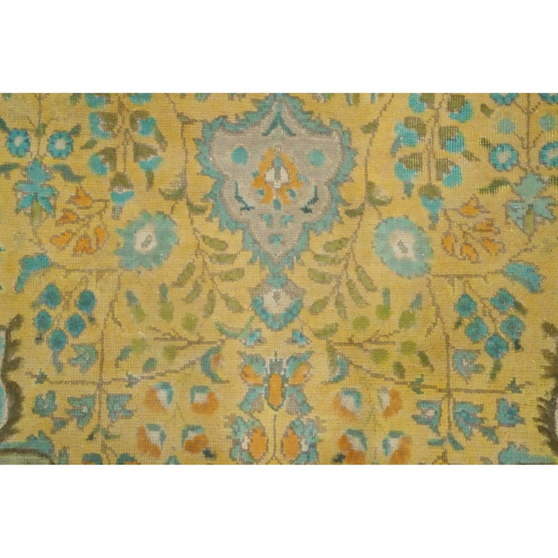 Hand Knotted Oriental 100% Wool Carpet Traditional Floral Yellow & Gold Tabriz Area Rug - 9' 4'' X 6' 8''