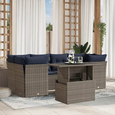 vidaXL Patio Sofa Set with Cushions Modular Outdoor Seating 7 Piece Poly Rattan - 24.4 x 24.4 x 27.2