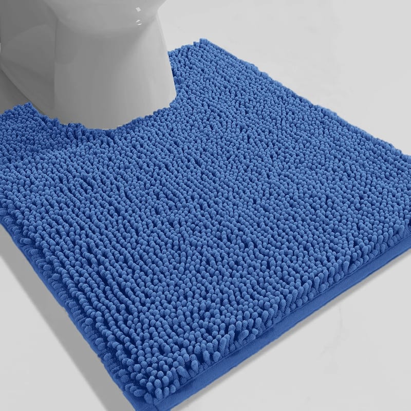 Blue Soft Cozy Plush Chenille Contour Bath Mat Bathroom Rug - Blue