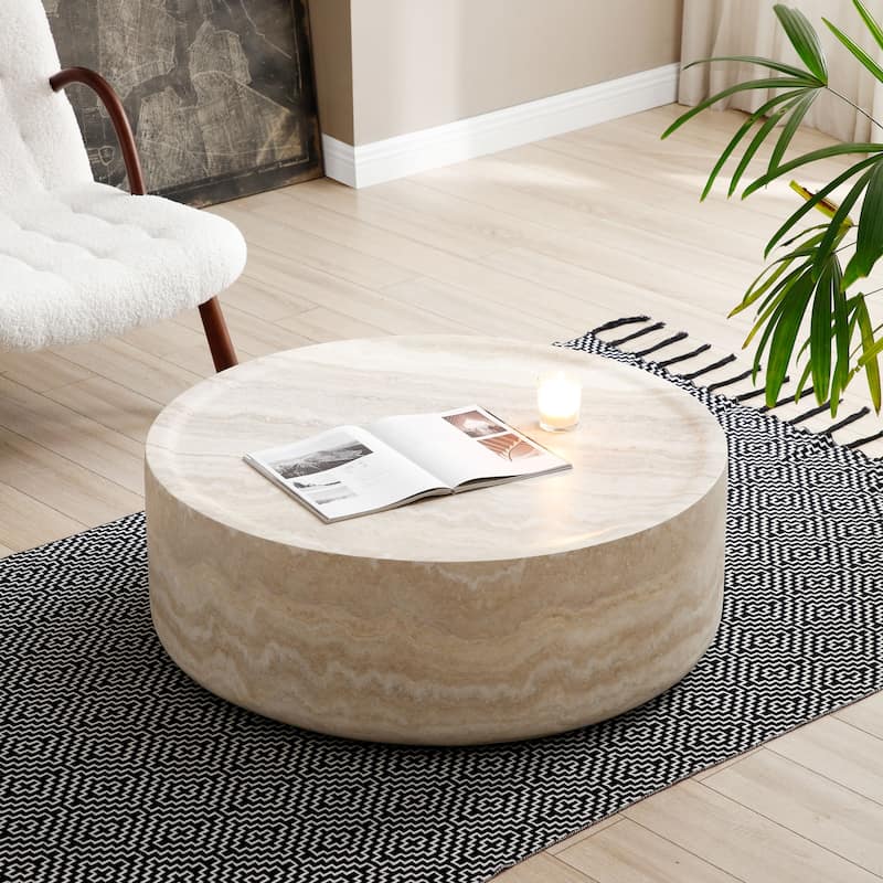 Modern Coffee Table Minimalist Coffee Table Stylish Coffee Table with Faux Travertine Texture, for Living Room