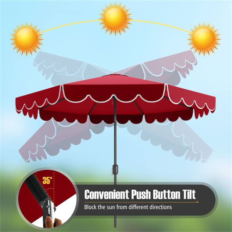 Premium 10 Ft Patio Umbrella with Crank Auto Tilt and Ruffled Edges Sun Protection Waterproof Polyester Canopy - 10 x 8.2 ft