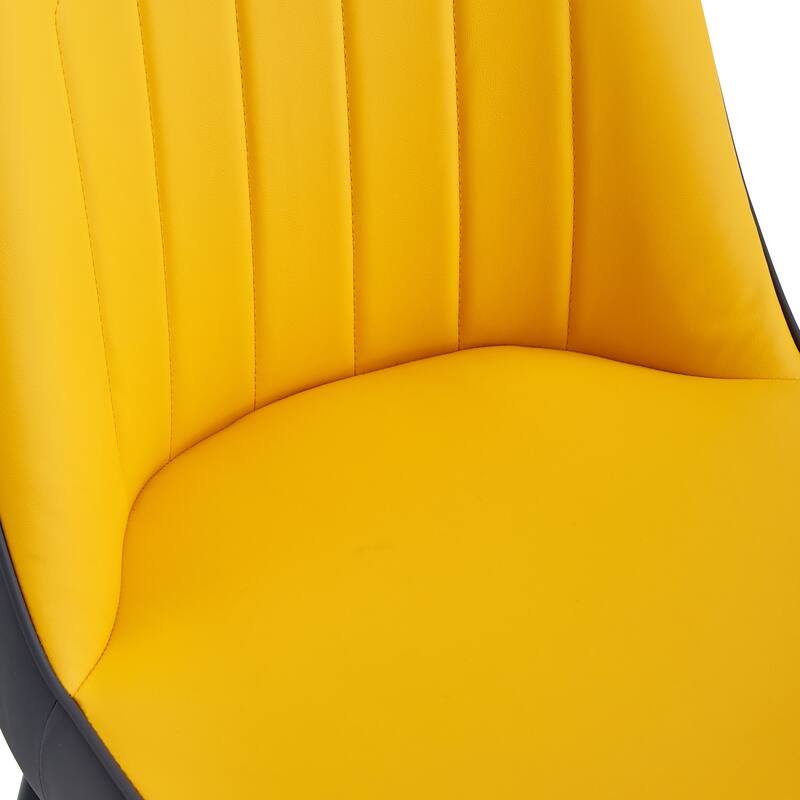 Modern Dining Chair with 2-Color PU Leather Backrest and Metal Legs, for Dining Room, Orange Yellow + Dark Gray, 4-Piece Set