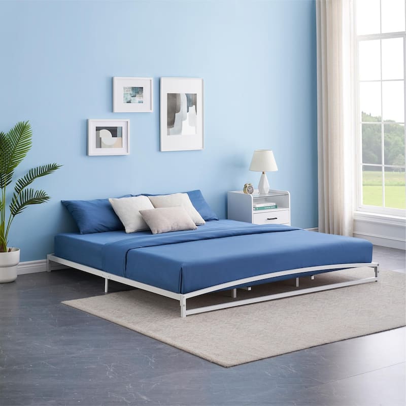 Low Bed Frame，Metal Platform Bed Frame with Arch Design