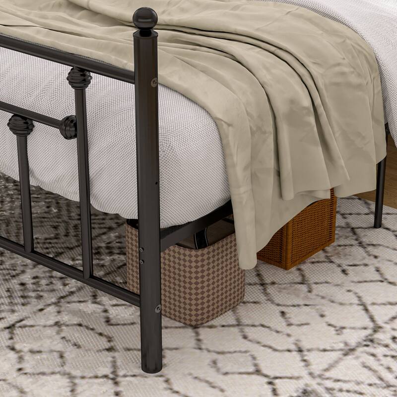 14 Inch Metal Victorian Platform Bed Frame with Headboard and Footboard, Heavy Duty Mattress Foundation with Steel Slats Support