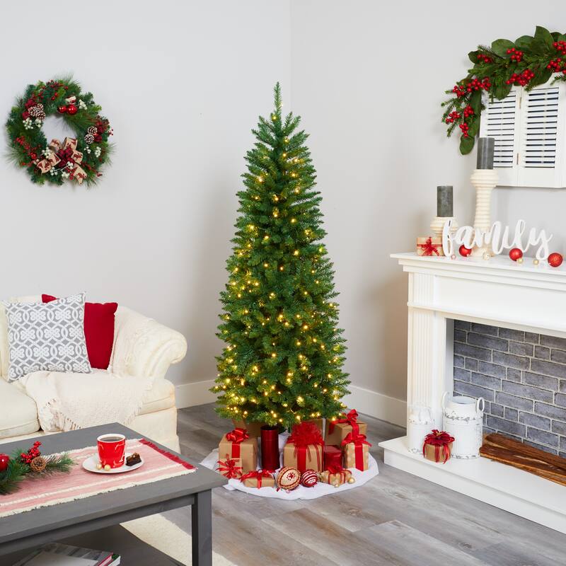 6' Slim Green Mountain Pine Christmas Tree with 250 Clear LED Lights