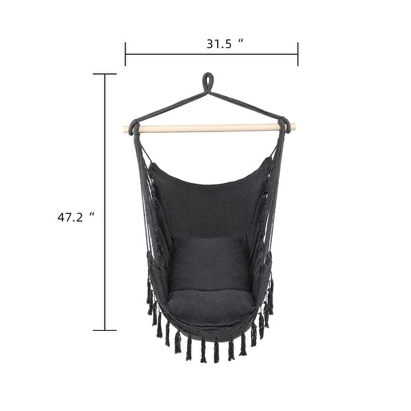 Outdoor/Indoor Pillow Tassel Hanging Chair Beige/Grey