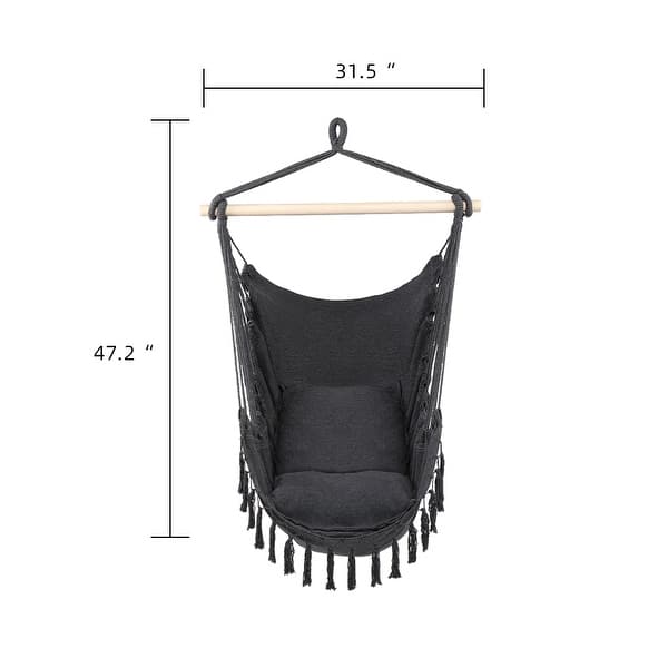 dimension image slide 1 of 2, Outdoor/Indoor Pillow Tassel Hanging Chair Beige/Grey