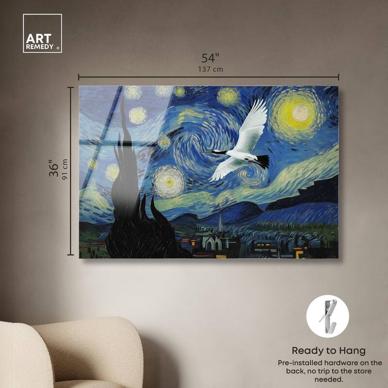 Crane Starry Night Acrylic by Art Remedy, Ready to Hang