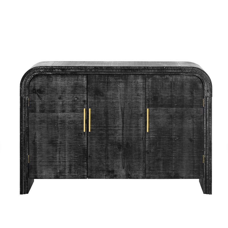 Retro Minimalist Curved Sideboard with Gold Handles and Adjustable Dividers - Antique Black