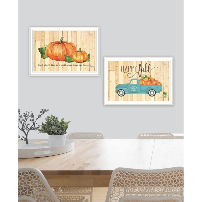 Trendy Decor 4U "Happy Fall-October Pumpkins" Printed Framed Wall Art by Marla Rea