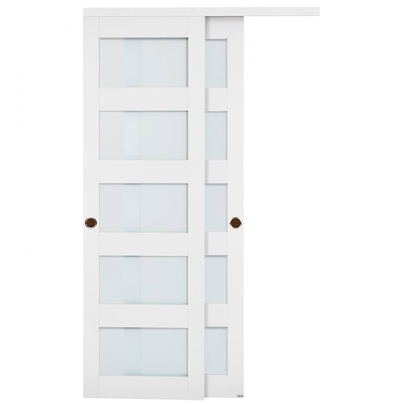 White Wood MDF Sliding Closet Doors with Frosted Glass Panels