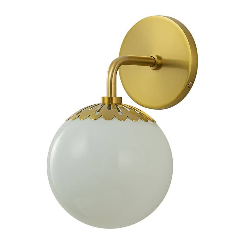 Mid-century Modern Brass Dewdrop Style Opal Glass Wall Sconce