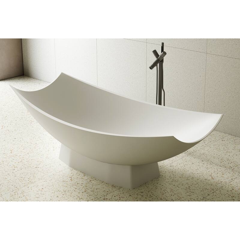 ALFI brand White Matte 71" Solid Surface Resin Free Standing Hammock Style Curved End Bathtub