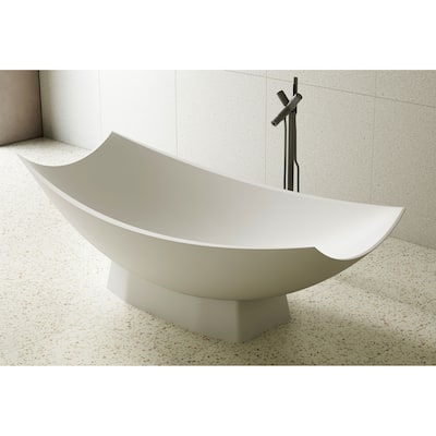 ALFI brand White Matte 71" Solid Surface Resin Free Standing Hammock Style Curved End Bathtub