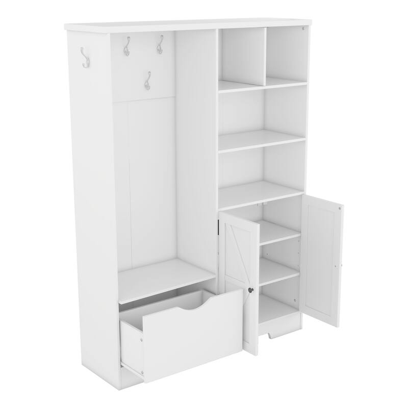 Elegant Hall Tree Hallway Shoe Cabinet with Storage Bench, Shelves, Drawers, and Coat Rack for Entryway, Hallway Organizer