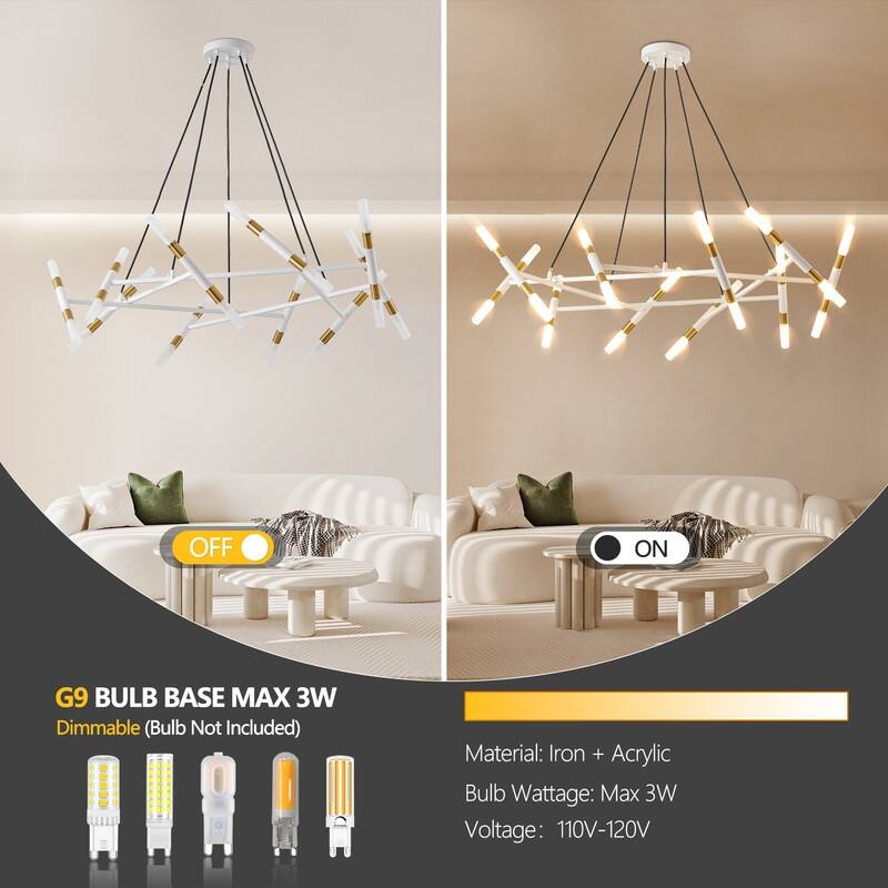 Modern Chandelier Light Fixture, Branch Design with Frosted Tubes, Black Cords, Adjustable Height Pendant Light for Dining Room