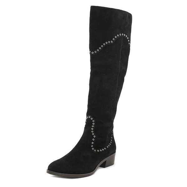 Frye Ray Grommet Tall Women Round Toe Suede Black Mid Calf Boot
