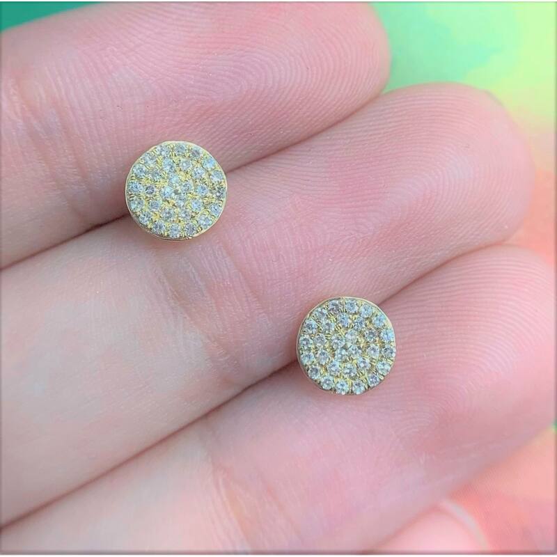 Joelle Collection Round Diamond Stud Earrings - 14K Gold 1/5 CTTW Round Pave Disc Diamond Studs