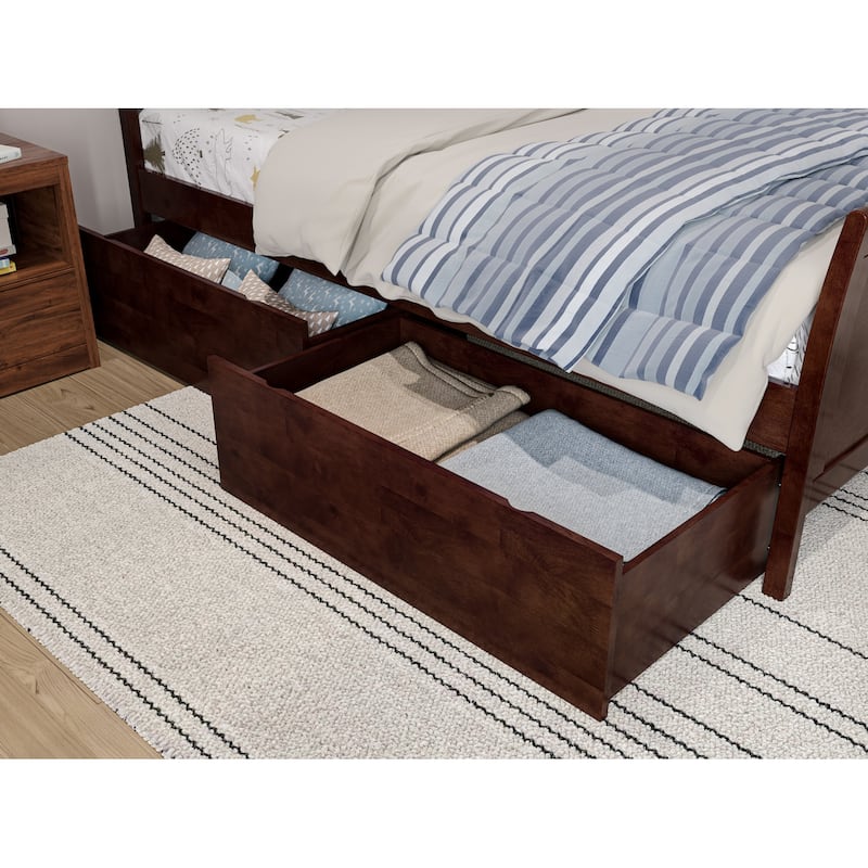 AFI Portland Twin Size Platform Bed with Matching Footboard & Storage Drawers in Walnut
