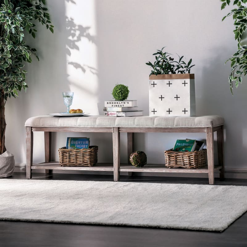Beavers Point Rustic Linen Tufted Storage Entryway Bench by The Gray Barn - Beige