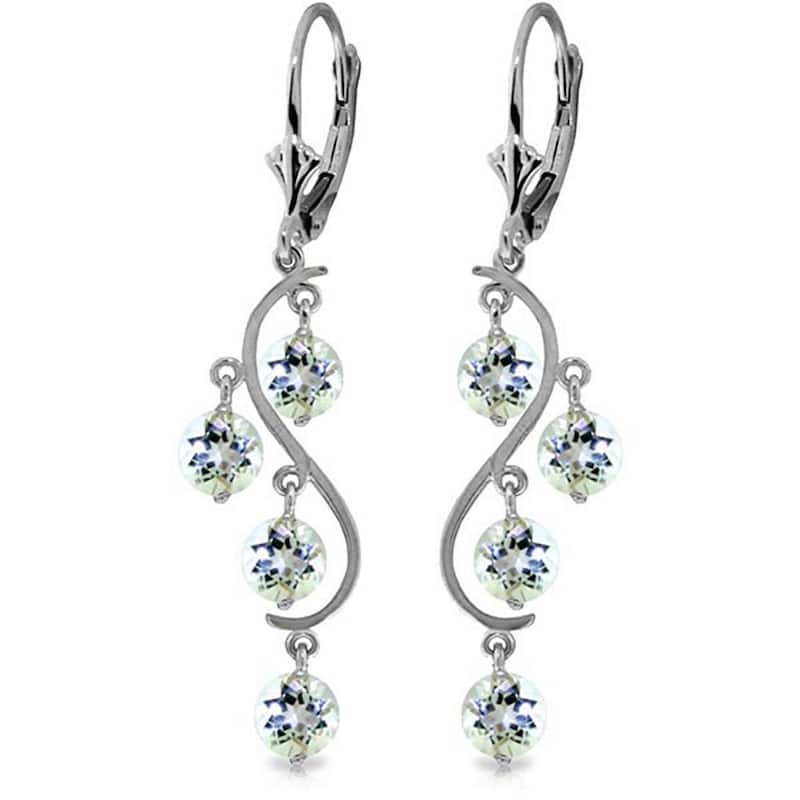 4.5 Carat 14K Solid Gold Aquamarine Gemstone Drop Chandelier Earrings - White