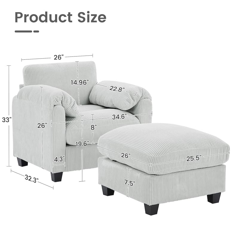 Corduroy Single Sofa Chiar with A Removable Ottoman