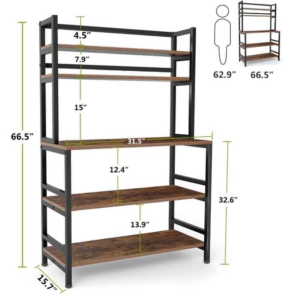 dimension image slide 1 of 2, 5-Tier Kitchen Bakers Rack Kitchen Stand Utility Storage Cart