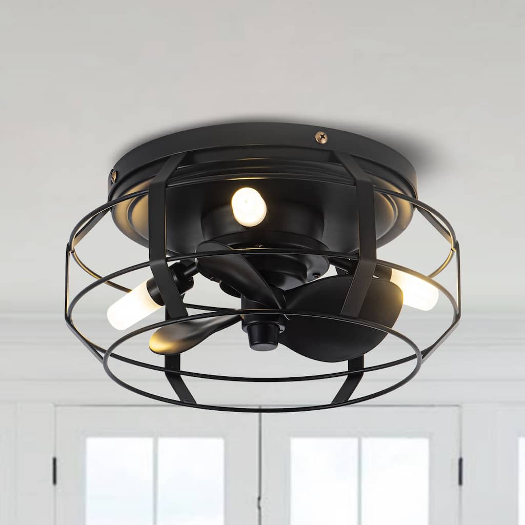 12" 3-Blade 3-Light Black Cage Ceiling Fan with Light