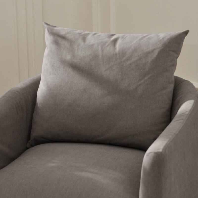 KINWELL 32" W Down Fill Upholstered Slipcovered Swivel Barrel Accent Armchair
