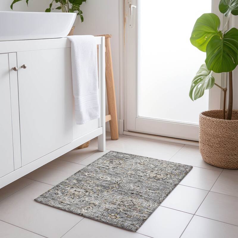Premium Washable Super Soft Traditional Kashan Mayfield Rug - Ash - 1' 8" x 2' 6" - Rectangle
