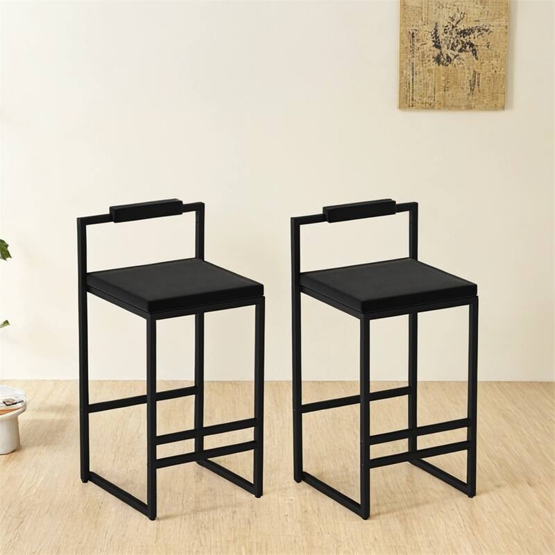 Upholstered Velvet Bar Stools Set of 2,Kitchen Counter Height Barstool
