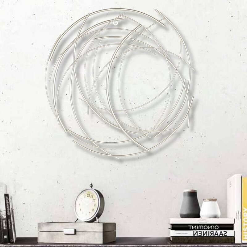 25.25" Silver Round Metallic Abstract Wall Art