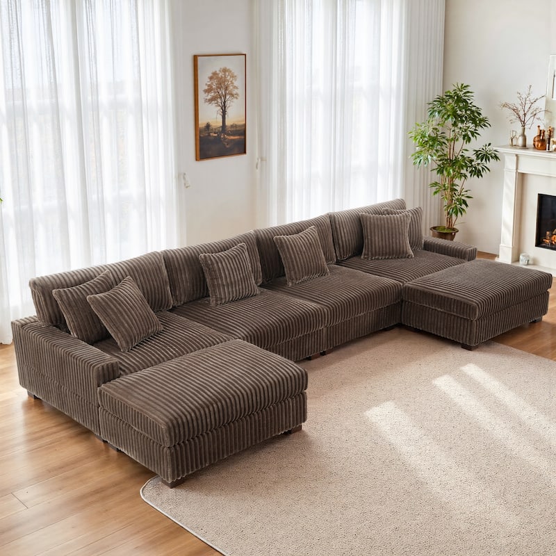 Anne 150" W Upholstered Plush Corduroy Modular Sectional Sofa