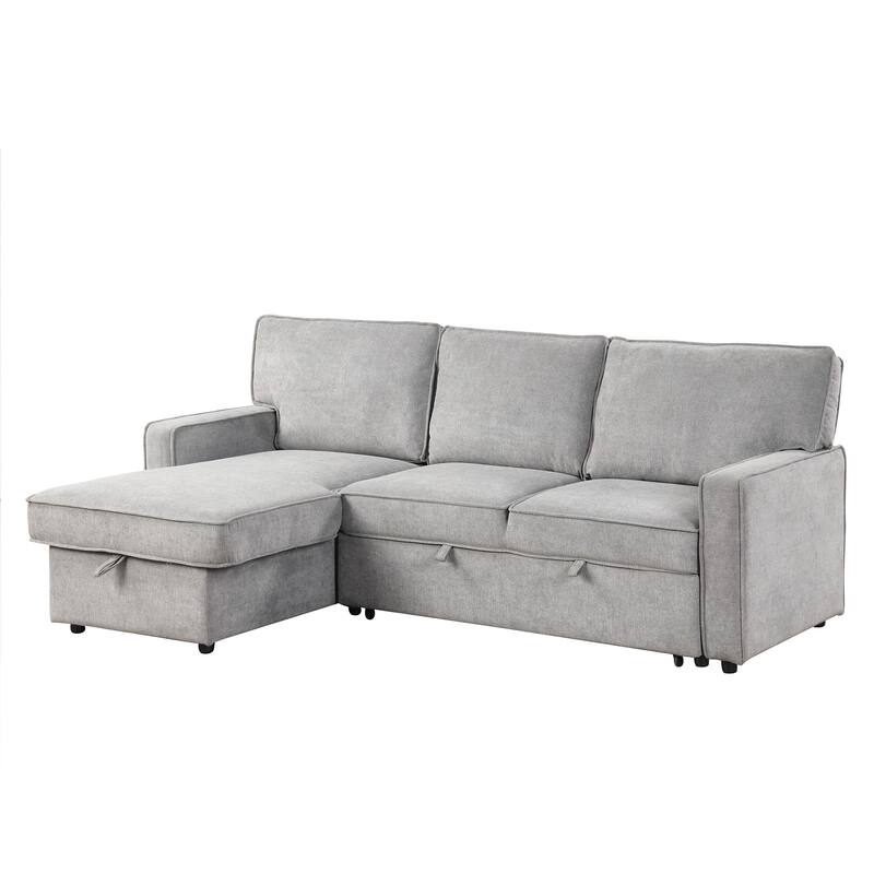 3-Seater Convertible Sleeper Sofa with Twin pull-out Bed, L-Shaped Sectional Sofa for Livingroom Polyester Sofa Set with Ottoman